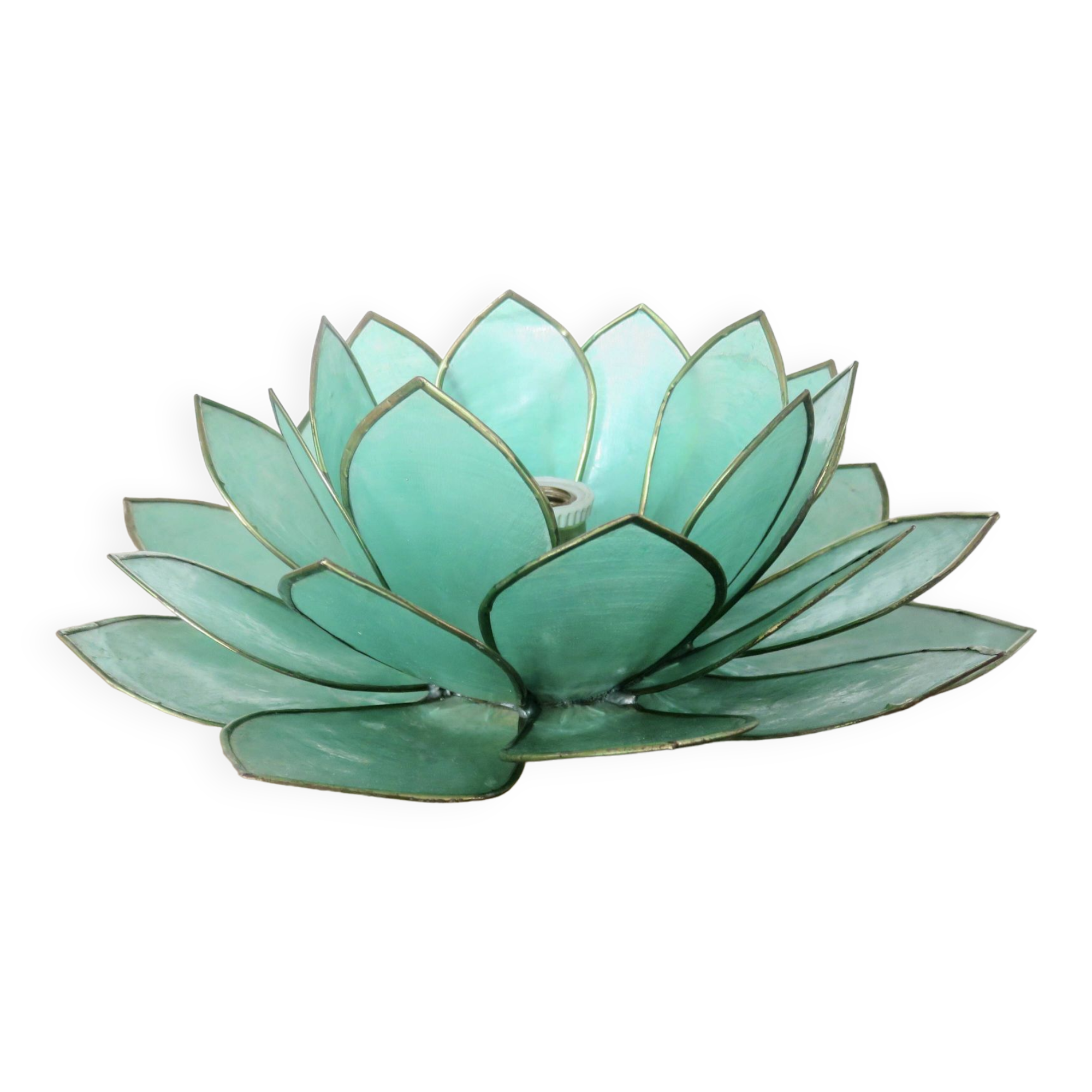 Capiz green mother-of-pearl and brass flower lamp, 1970s