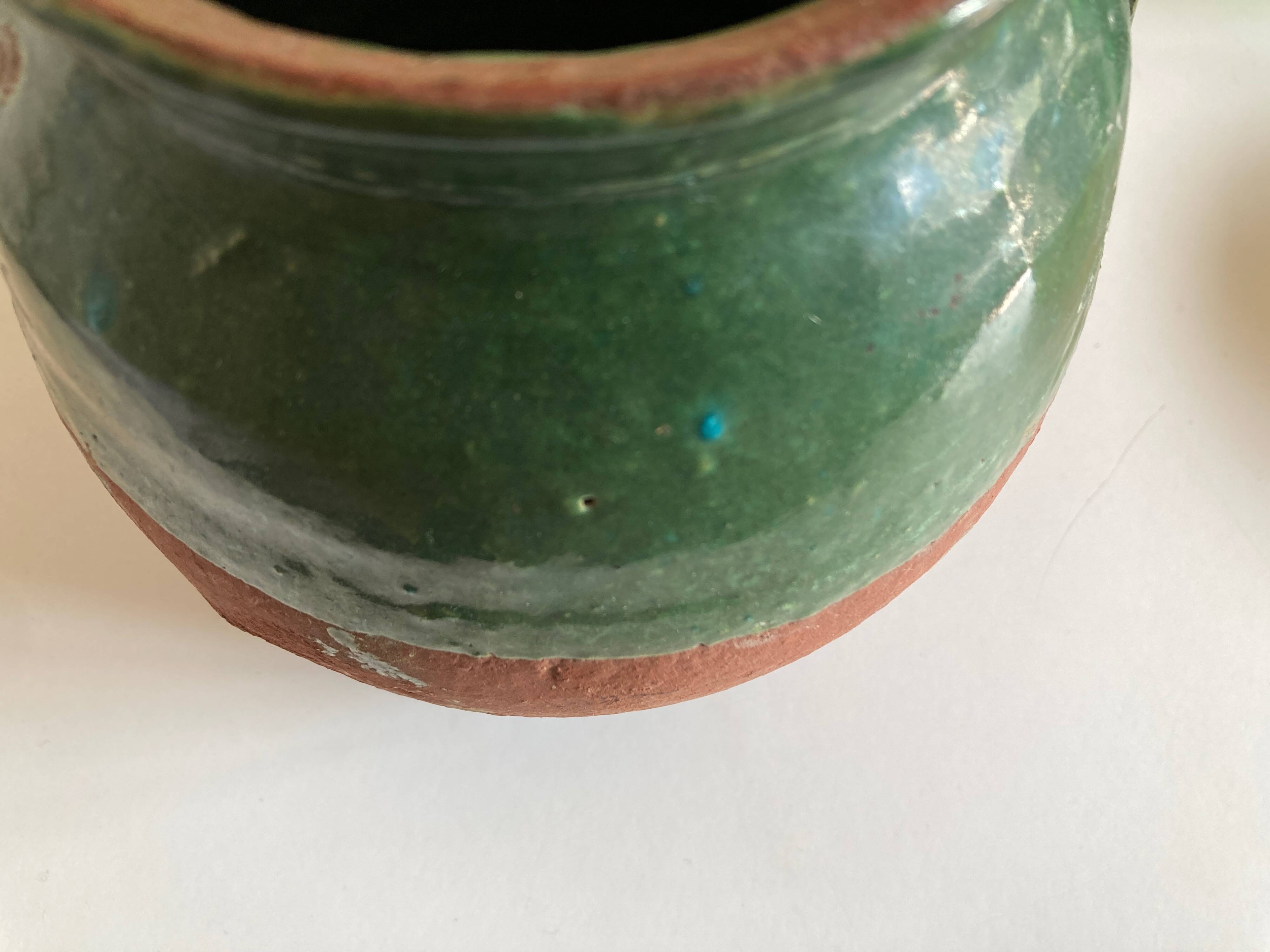 Green glazed earthenware jar vase 1950