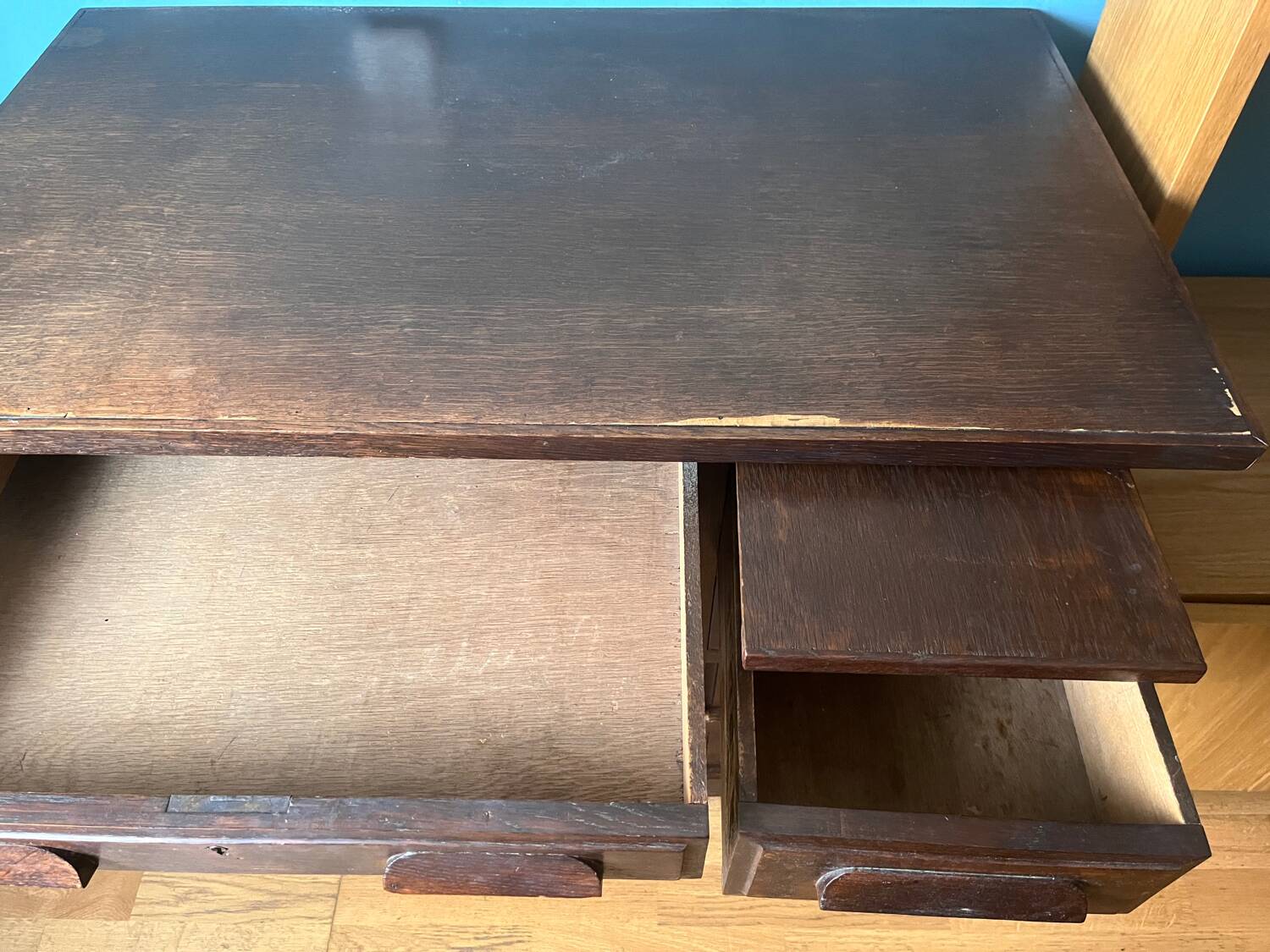 1940s accounting desk in oak and dark oak veneer