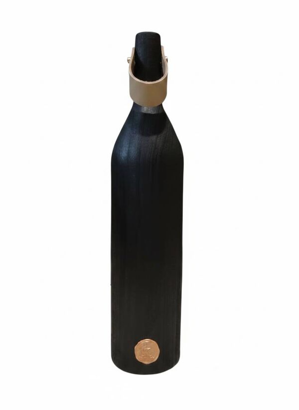 Vase en bois brulé pour fleur séchée, anse en cuir et laiton