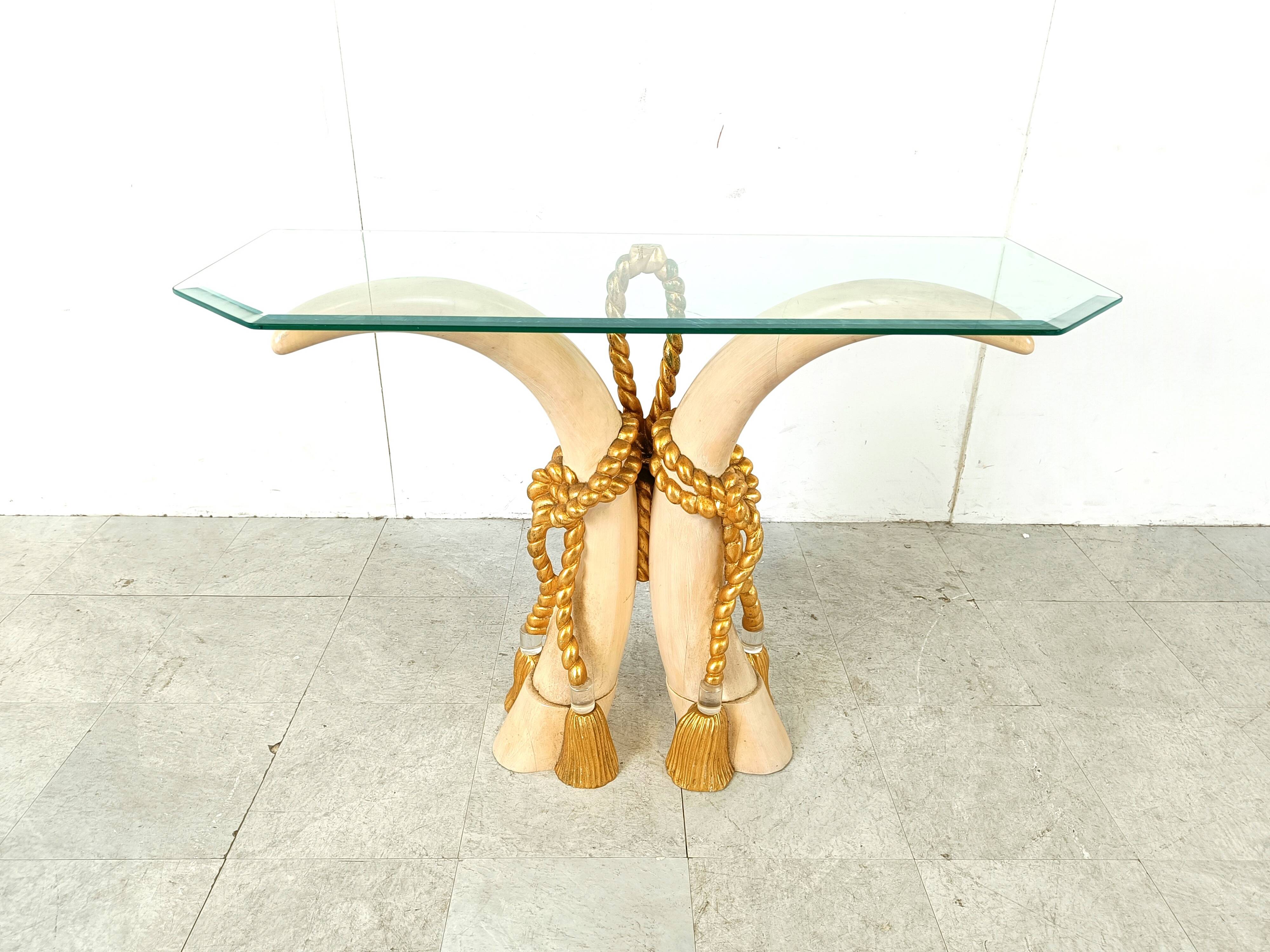 Vintage faux tusk console table, 1980s