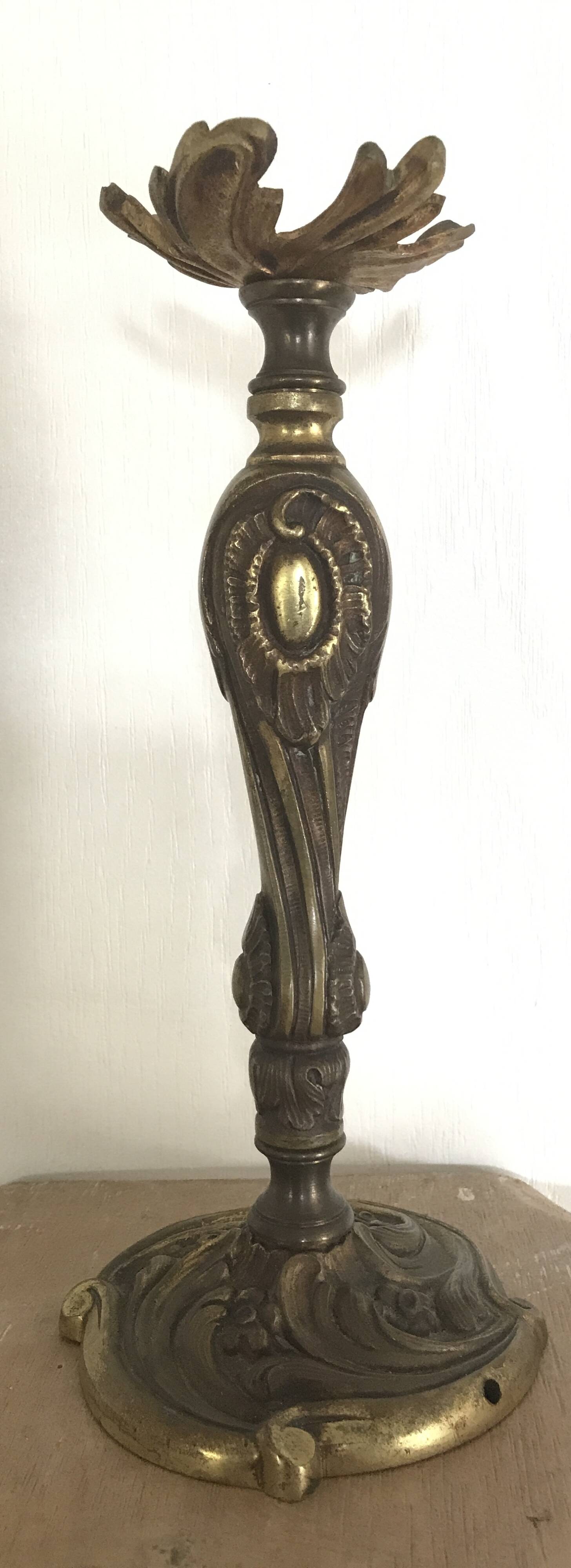 Old gilded bronze lamp base with Louis XV style rocaille decoration