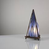 Mouth-Blown Glass and Iron Pyramid Table Lamp