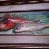 Oil on panel, still life with fish