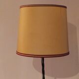 Vintage 1960s tripod wrought iron floor lamp with original lampshade