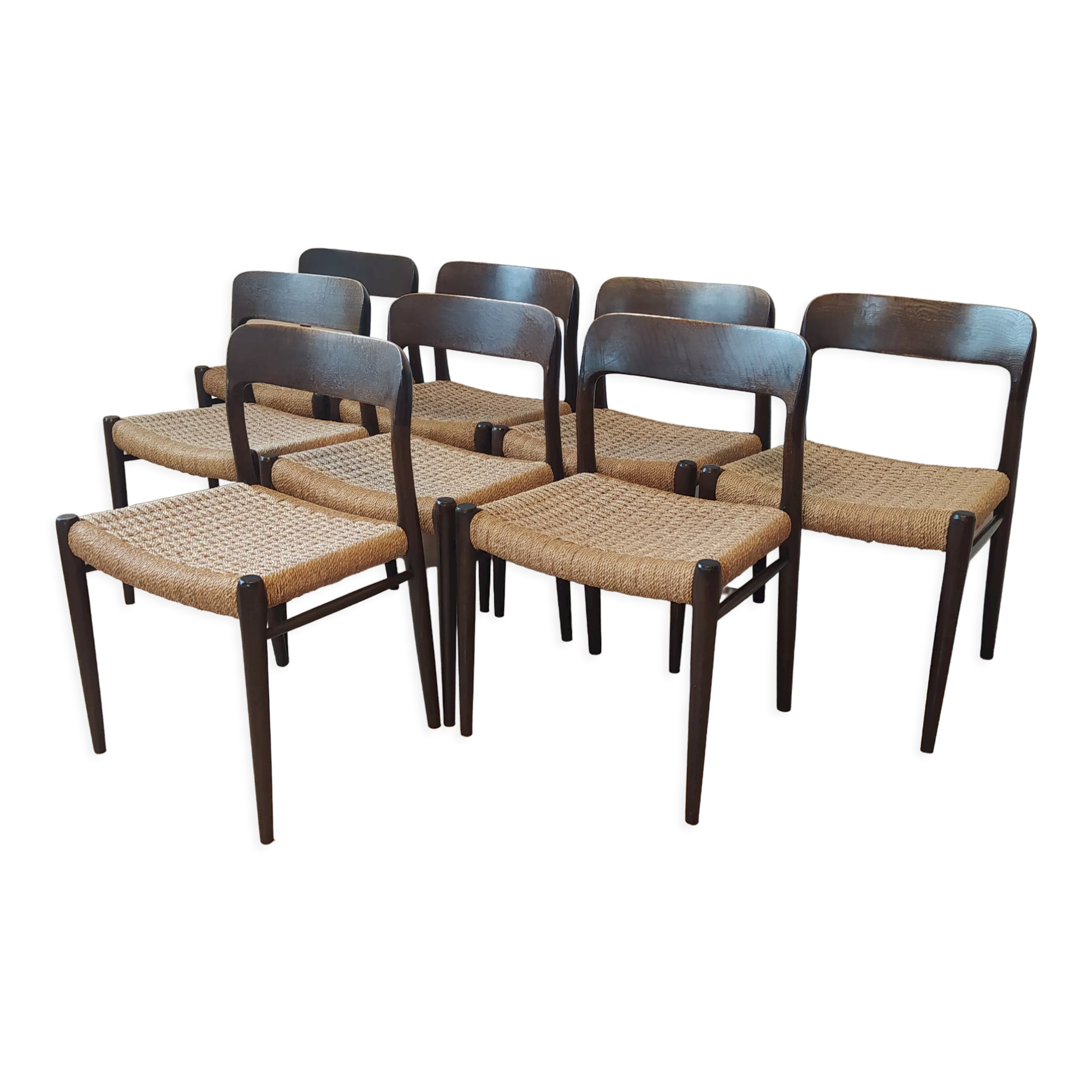 Set of 8 mid century chairs, model 75 by Niels Otto Møller