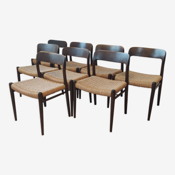 Set of 8 mid century chairs, model 75 by Niels Otto Møller