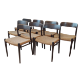 Set of 8 mid century chairs, model 75 by Niels Otto Møller