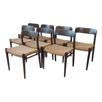 Set of 8 mid century chairs, model 75 by Niels Otto Møller