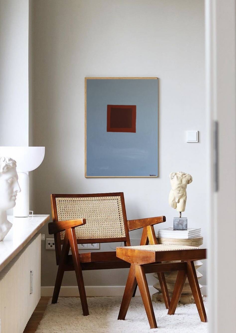 Minimalist canvas painting "Silent blue" 73x54cm