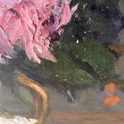 Large oil on canvas of a still life with flowers 1929, antique painting.