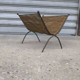 Wrought iron and wicker magazine rack