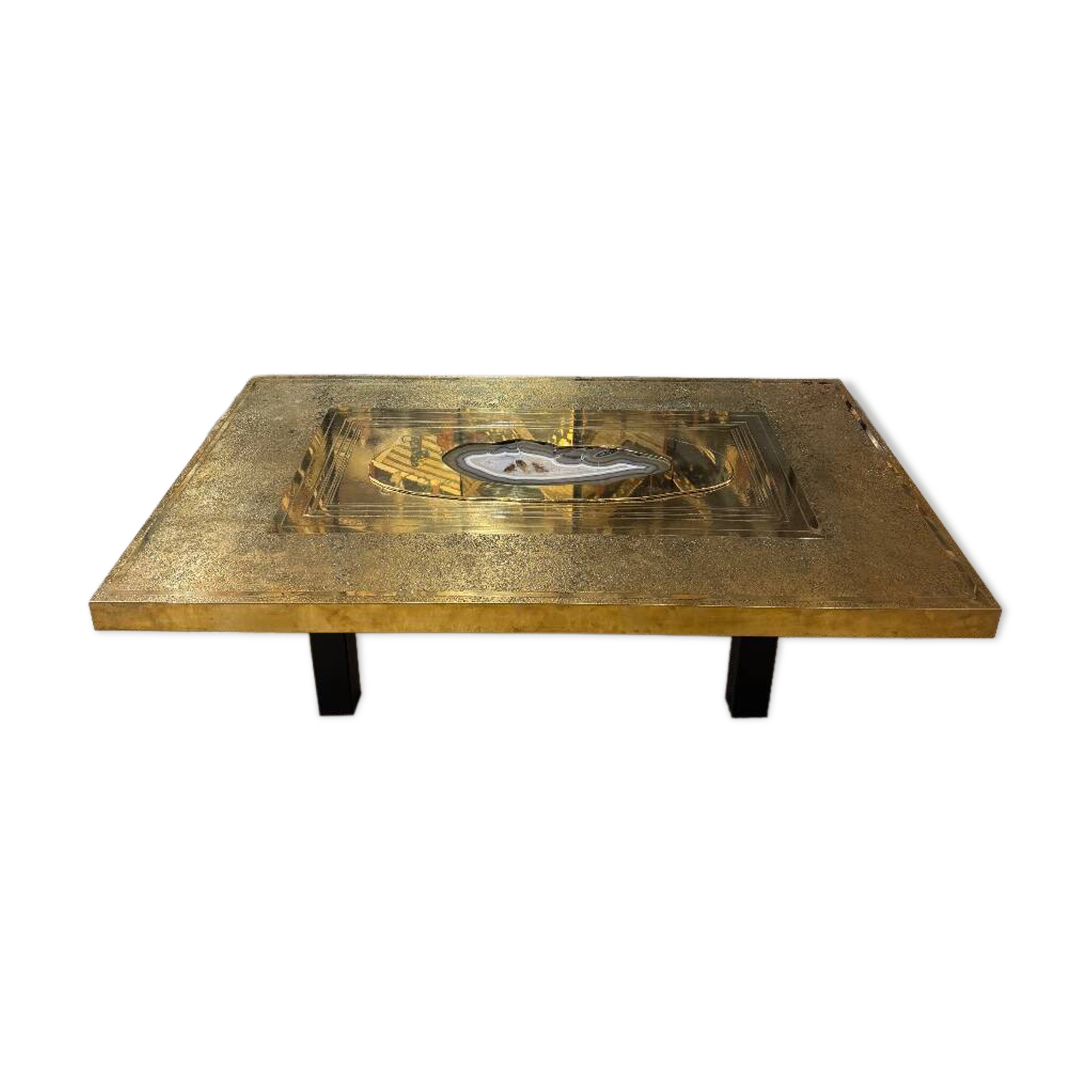 Table basse en laiton et Agathe signée de Willy Daro