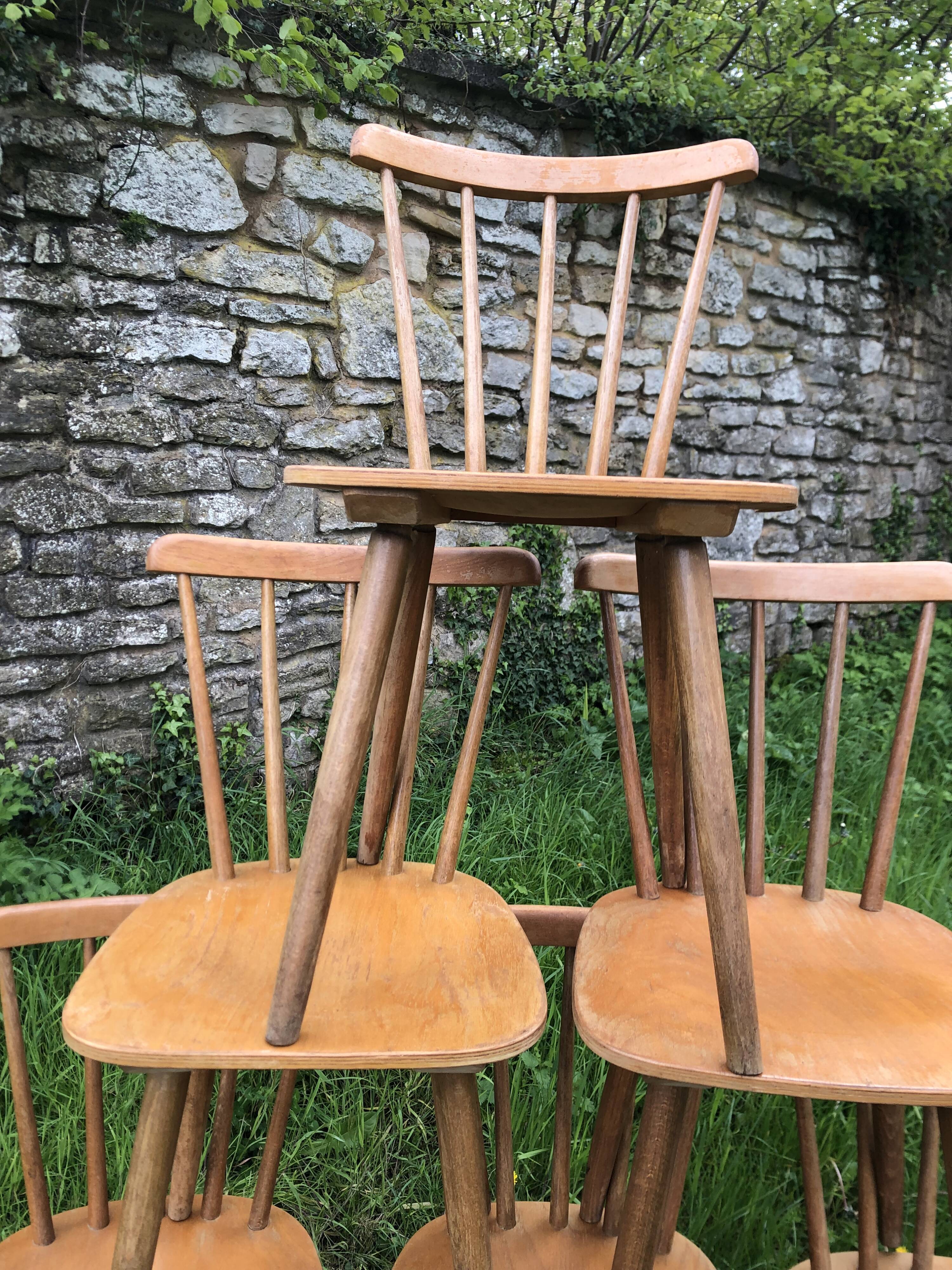 Chaises de bistrot rustique vintage Années 60