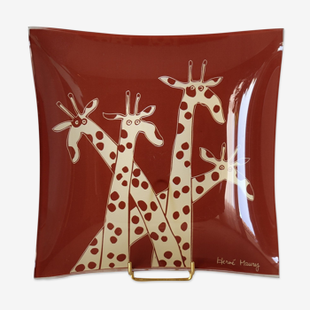 Hervé Maury glass pocket tray decorated giraffes
