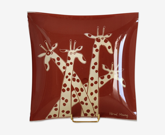Hervé Maury vide-poche en verre décor girafes