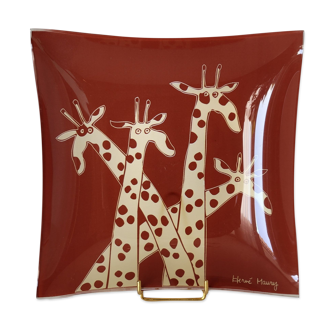 Hervé Maury glass pocket tray decorated giraffes