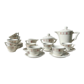 Vintage tea set in white porcelain with stripes, Moulin des Loups orcerame model "Richelieu"