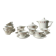 Vintage tea set in white porcelain with stripes, Moulin des Loups orcerame model "Richelieu"