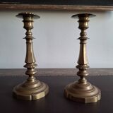 Pair of large candlesticks in gilded brass, 19th century