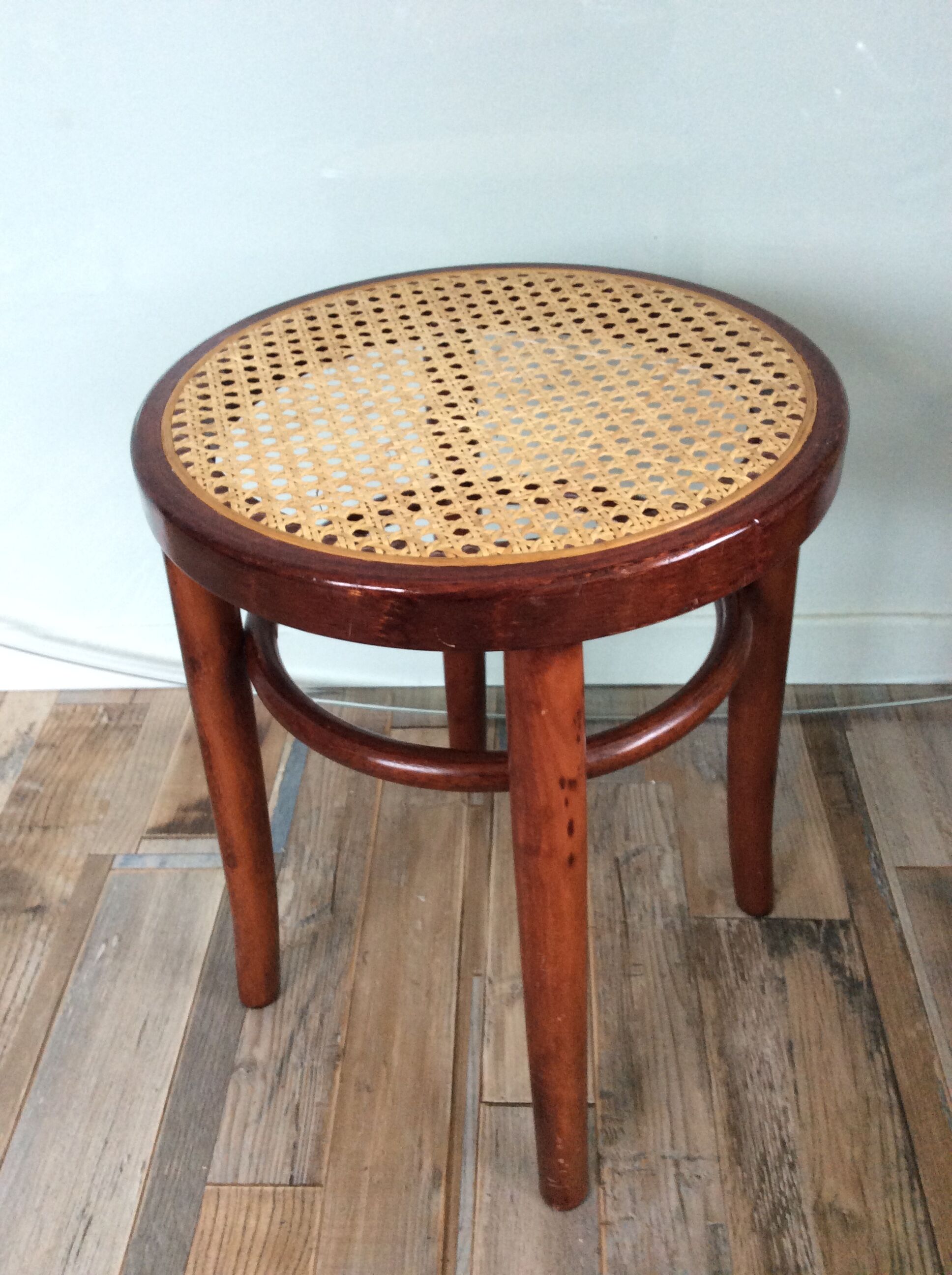 Vintage bistro stool in wood and cannage