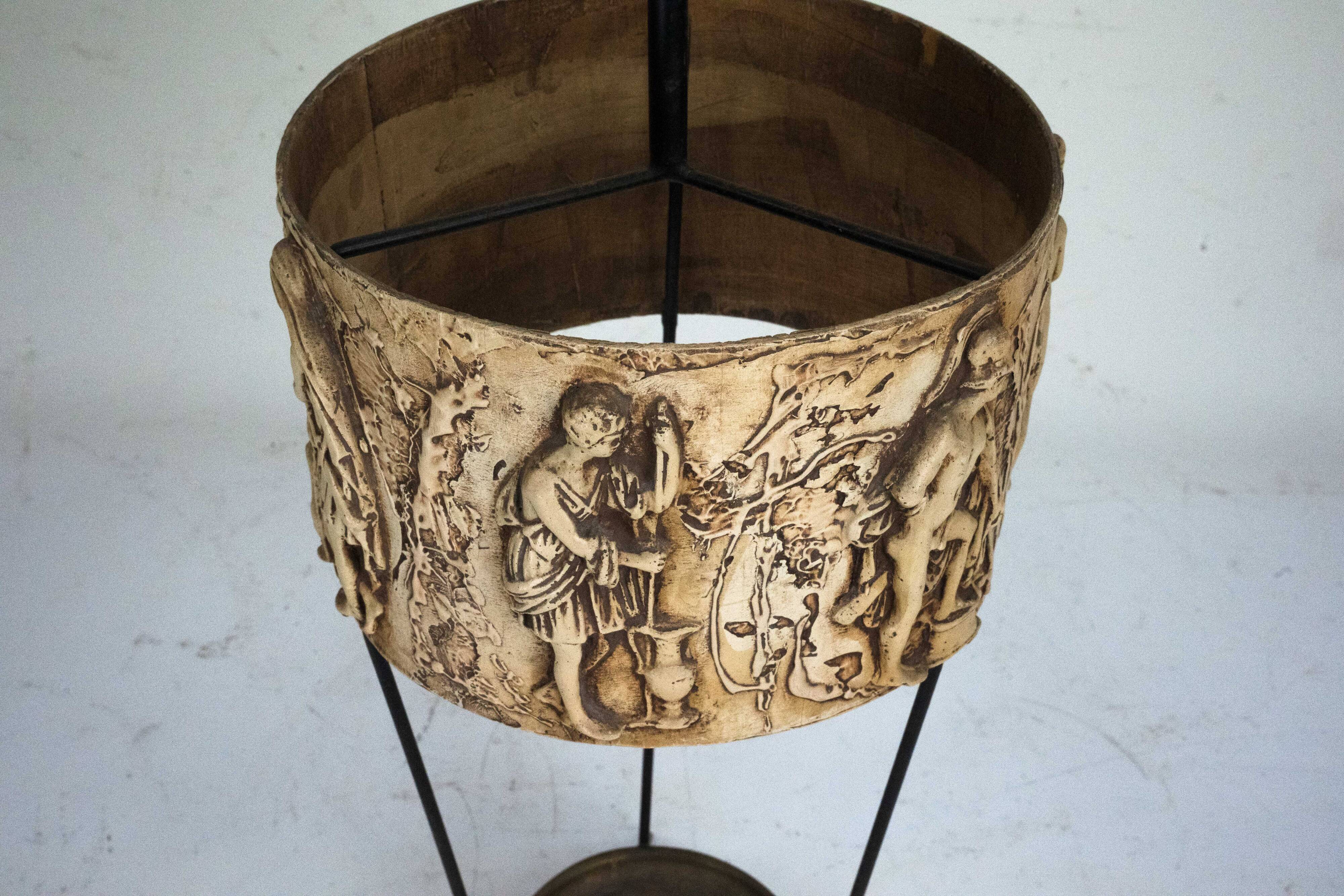 Mid-Century Umbrella Stand in Iron and Brass with Neoclassical Relief, Ital