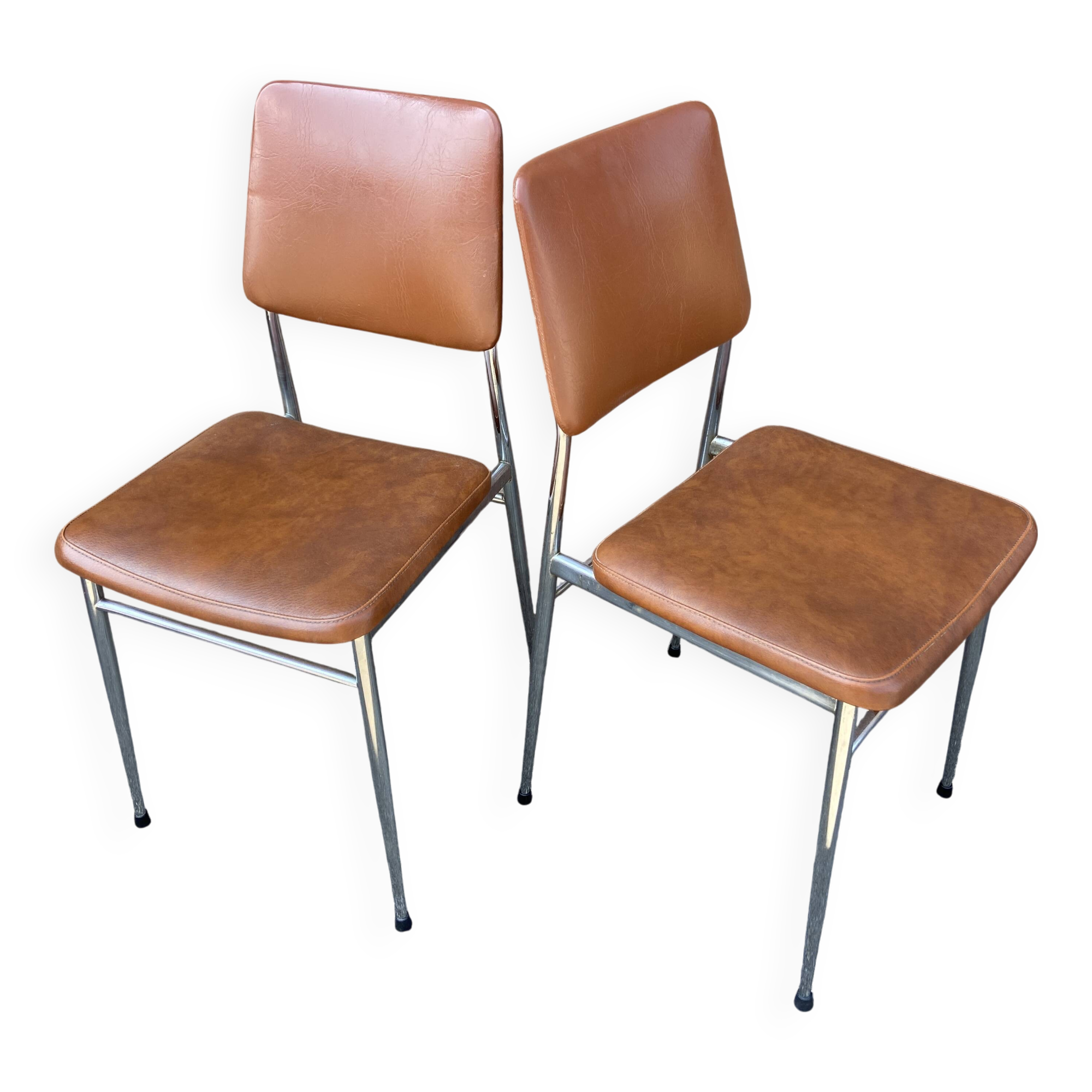2 vintage leatherette and chrome chairs 1970