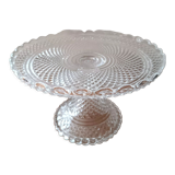 Coupe ancienne à gâteau en cristal sur piédouche moulée