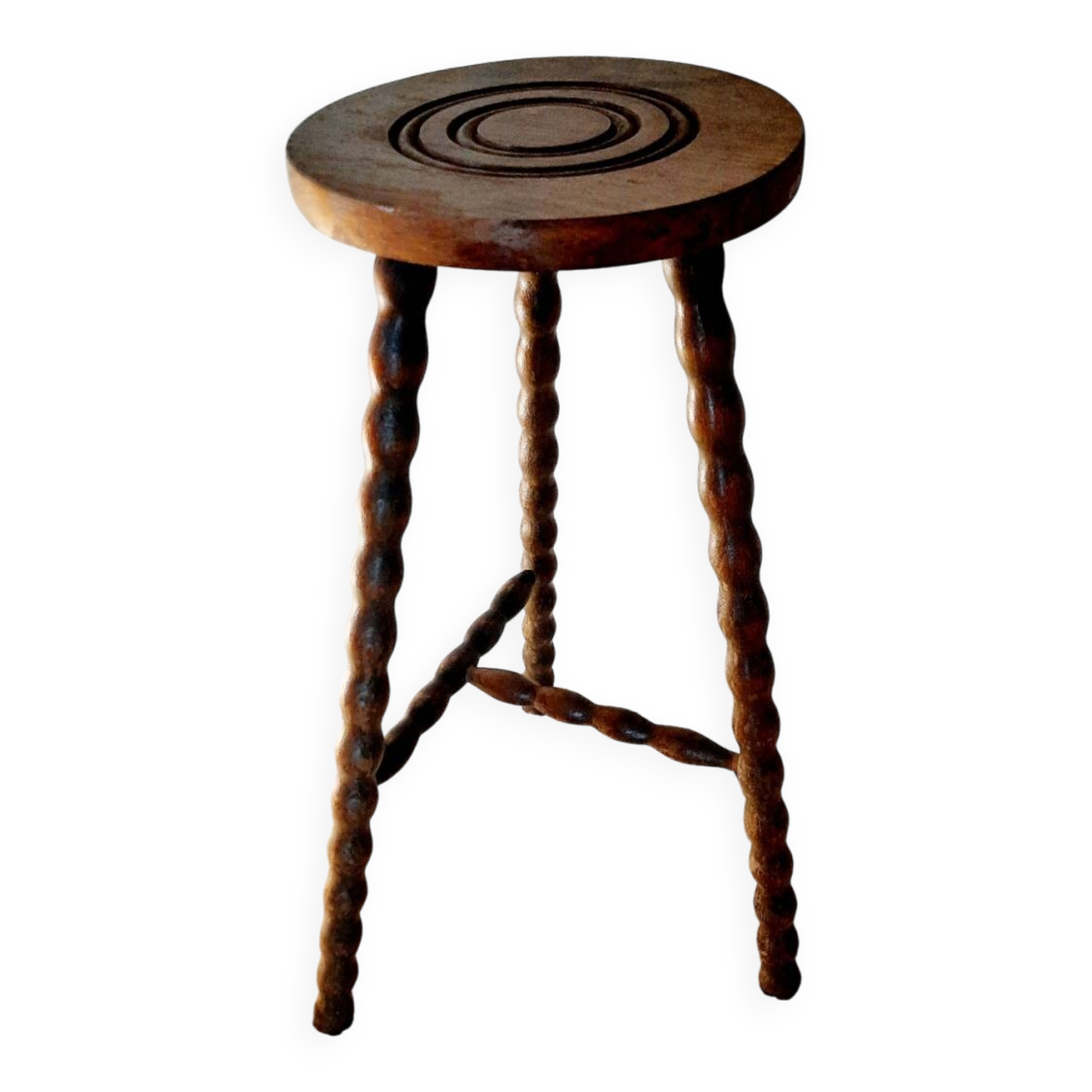 Tabouret haut tripode bois pieds tournés