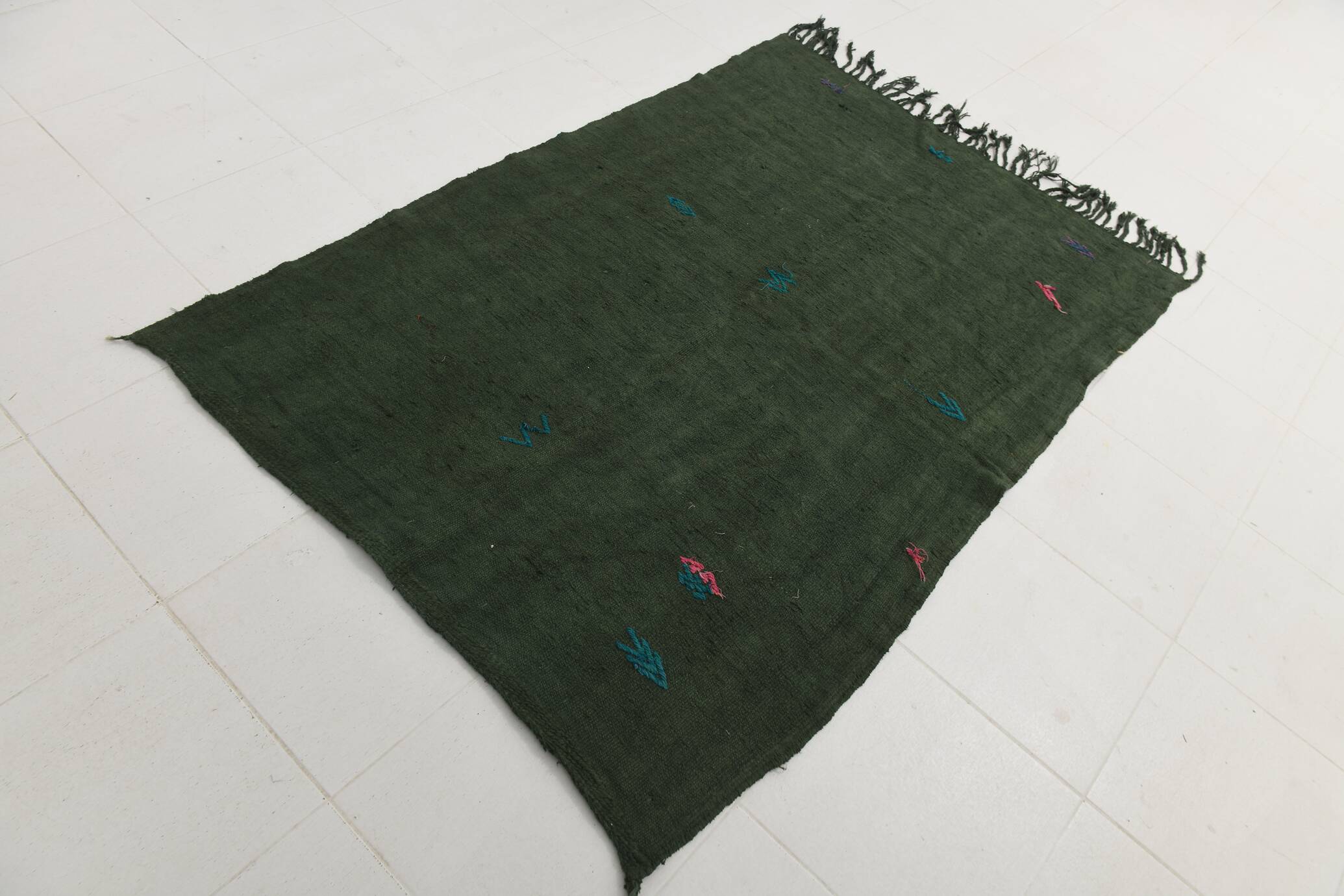 Tapis Kilim vintage vert 4x6, 132x199 cm
