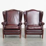 Set of 2  Cowhide Leather Wingback Chairs in English Style
