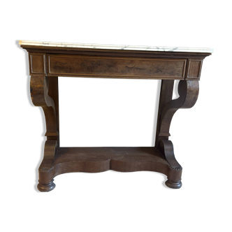 Console restoration walnut marble top Carrara 19th century