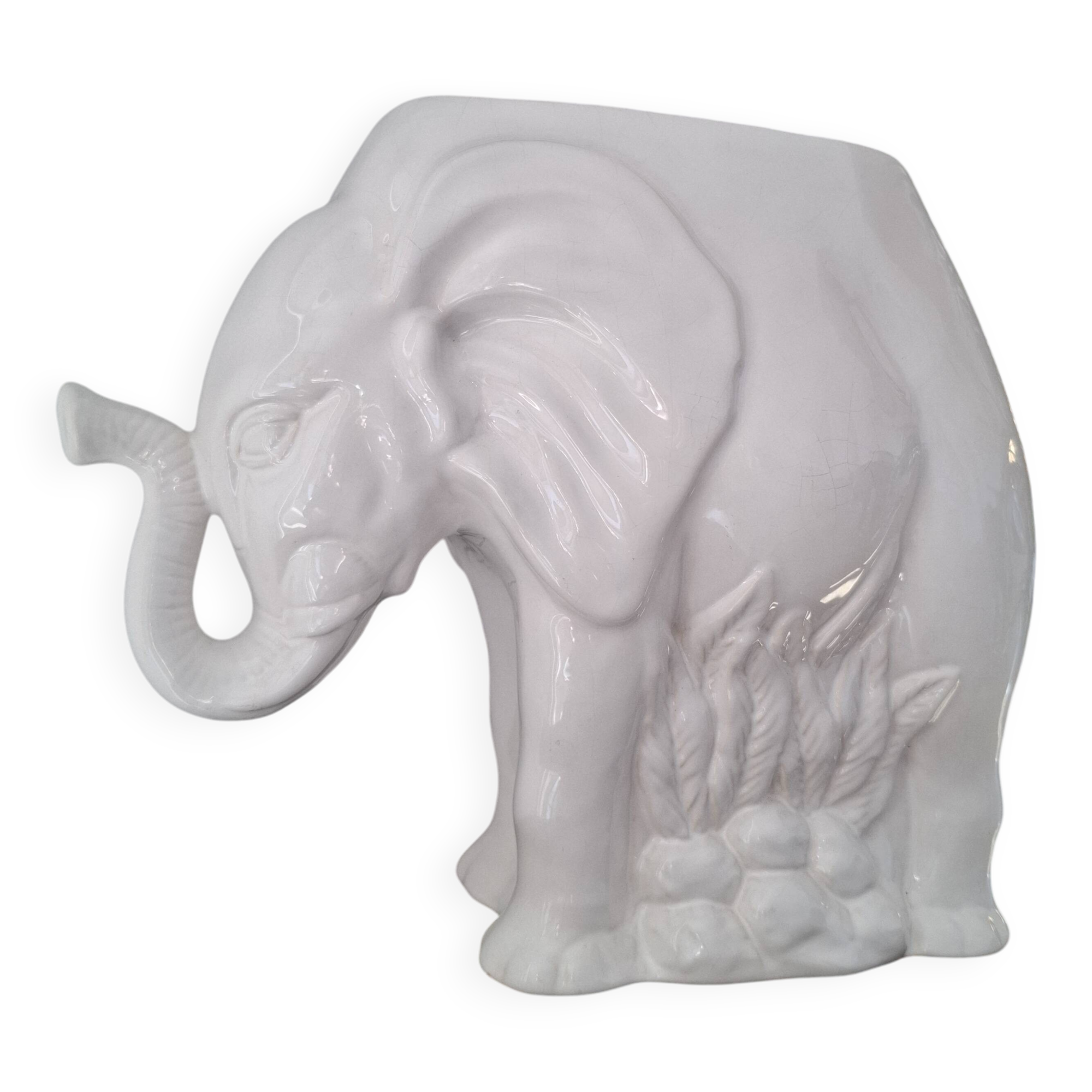 Elephant vase / cache pot in white ceramic