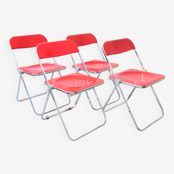 Four red Plia chairs Giancarlo Piretti Anonima Castelli 1969