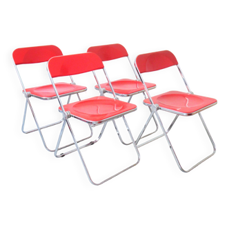 Four red Plia chairs Giancarlo Piretti Anonima Castelli 1969