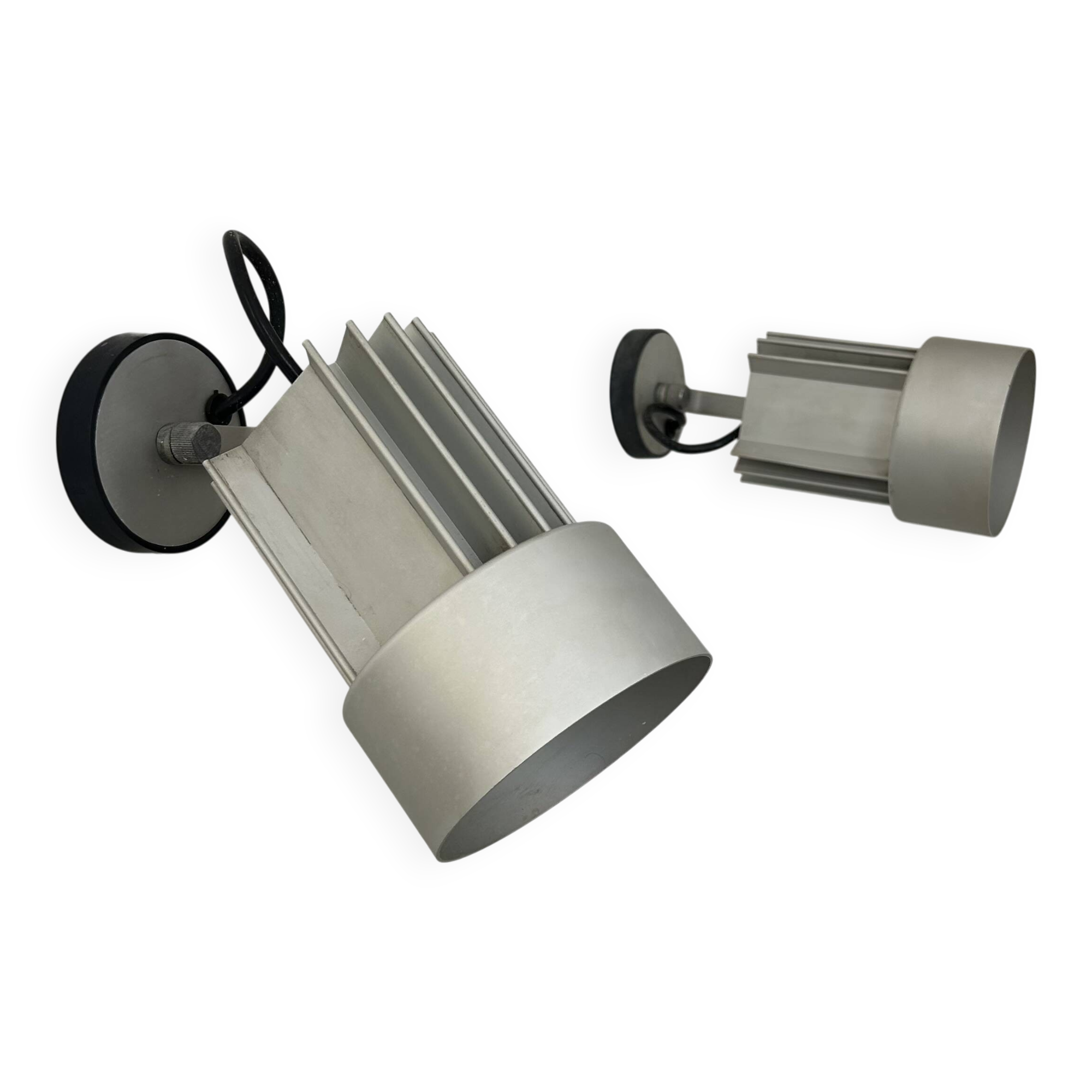 Pair of vintage adjustable wall lights, aluminum, Italy 1970
