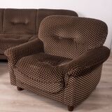 Living room sofa and pair of vintage armchairs from the 70s in italian design fabric