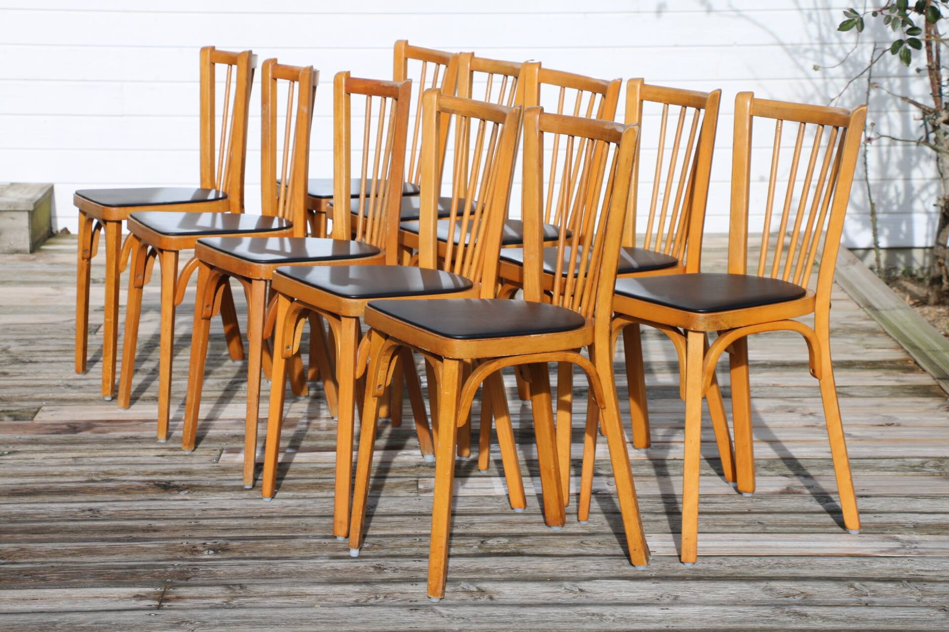 10 baumann chairs no. 12 black faux leather light beech