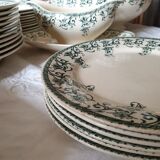 33 pc antique green white transferware dinner service c1900 U&C Sarreguemines France, 10 places