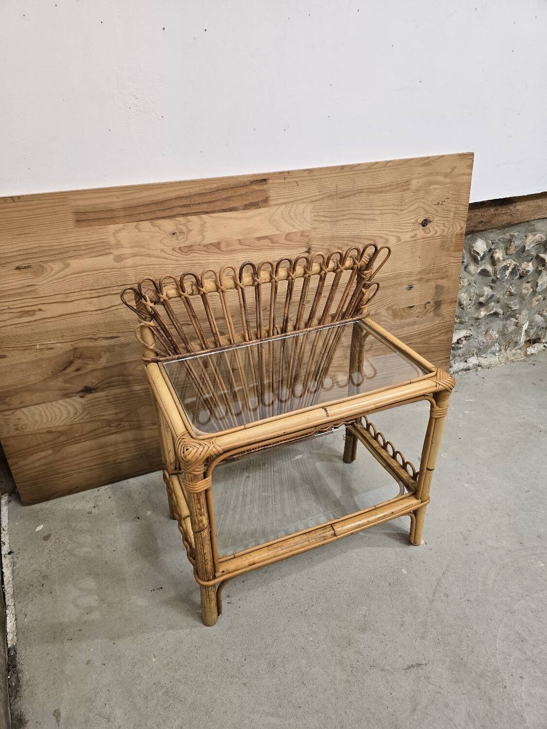 Rattan and glass side table 1960