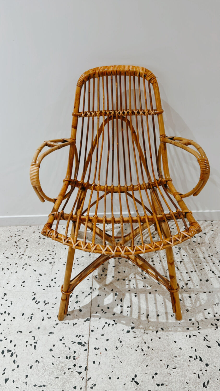 Six vintage rattan chairs