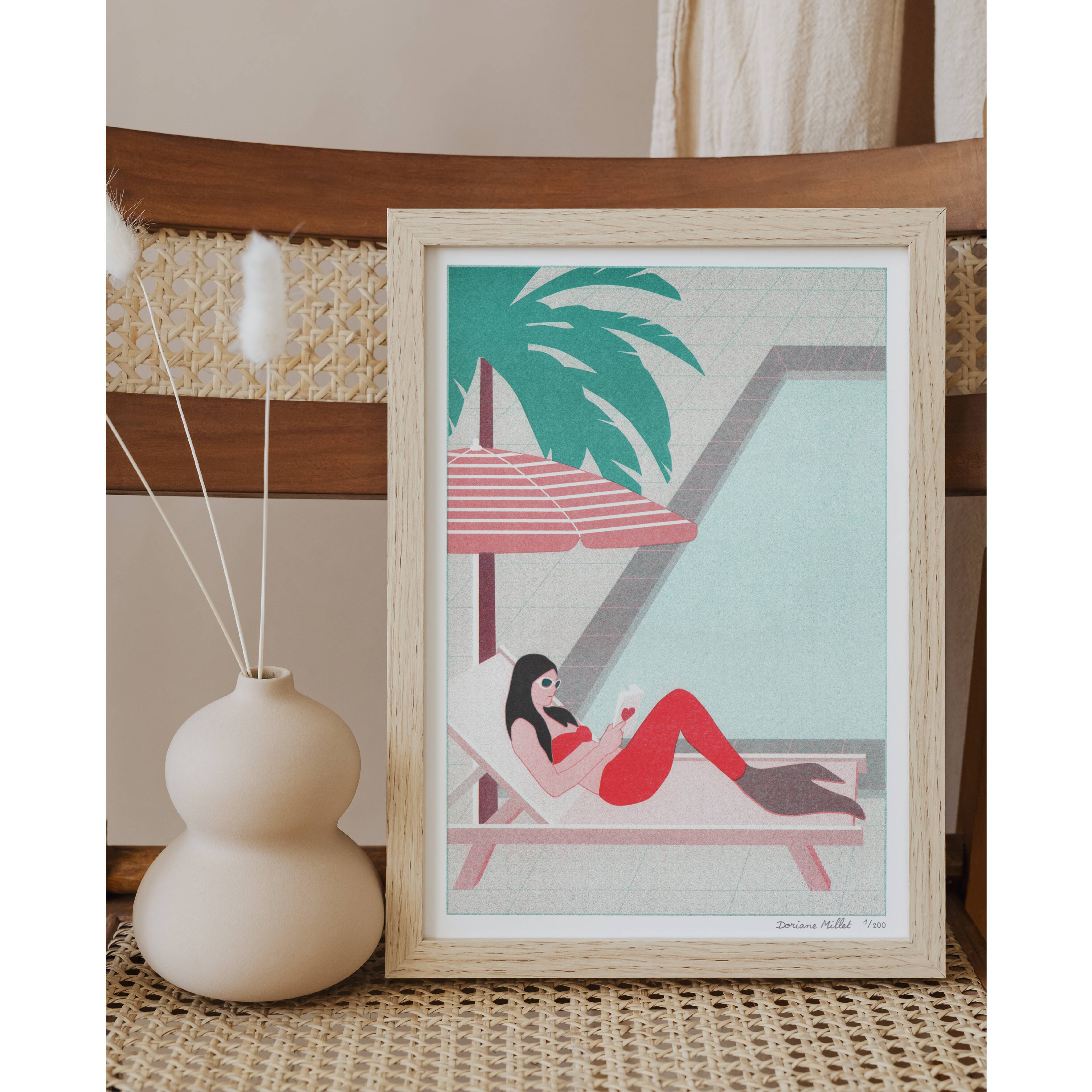 Pool Mermaid, A4 Risograph, Limited Edition