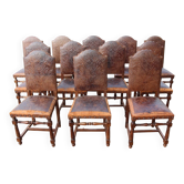 série de douze chaises en cuir de Cordoue XIXeme