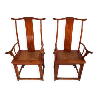 Set of 2 Chinese high-backed armchairs in the style of the Ming Dynasty, 19
