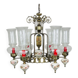 Vintage porcelain and brass chandelier, Italy, 1930s