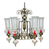 Vintage porcelain and brass chandelier, Italy, 1930s