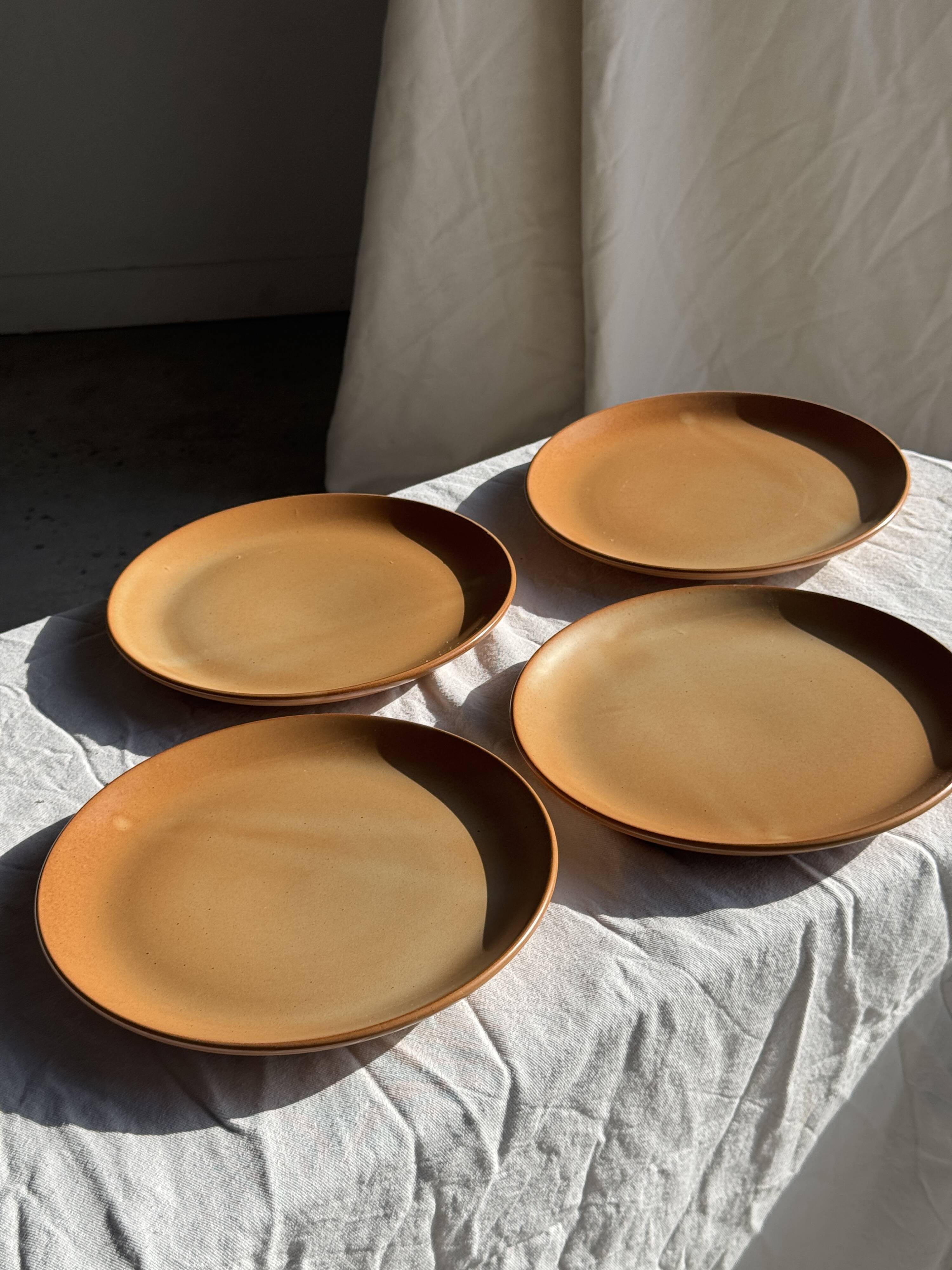 Set of 4 flat dinner plates in stoneware, no brand underneath.