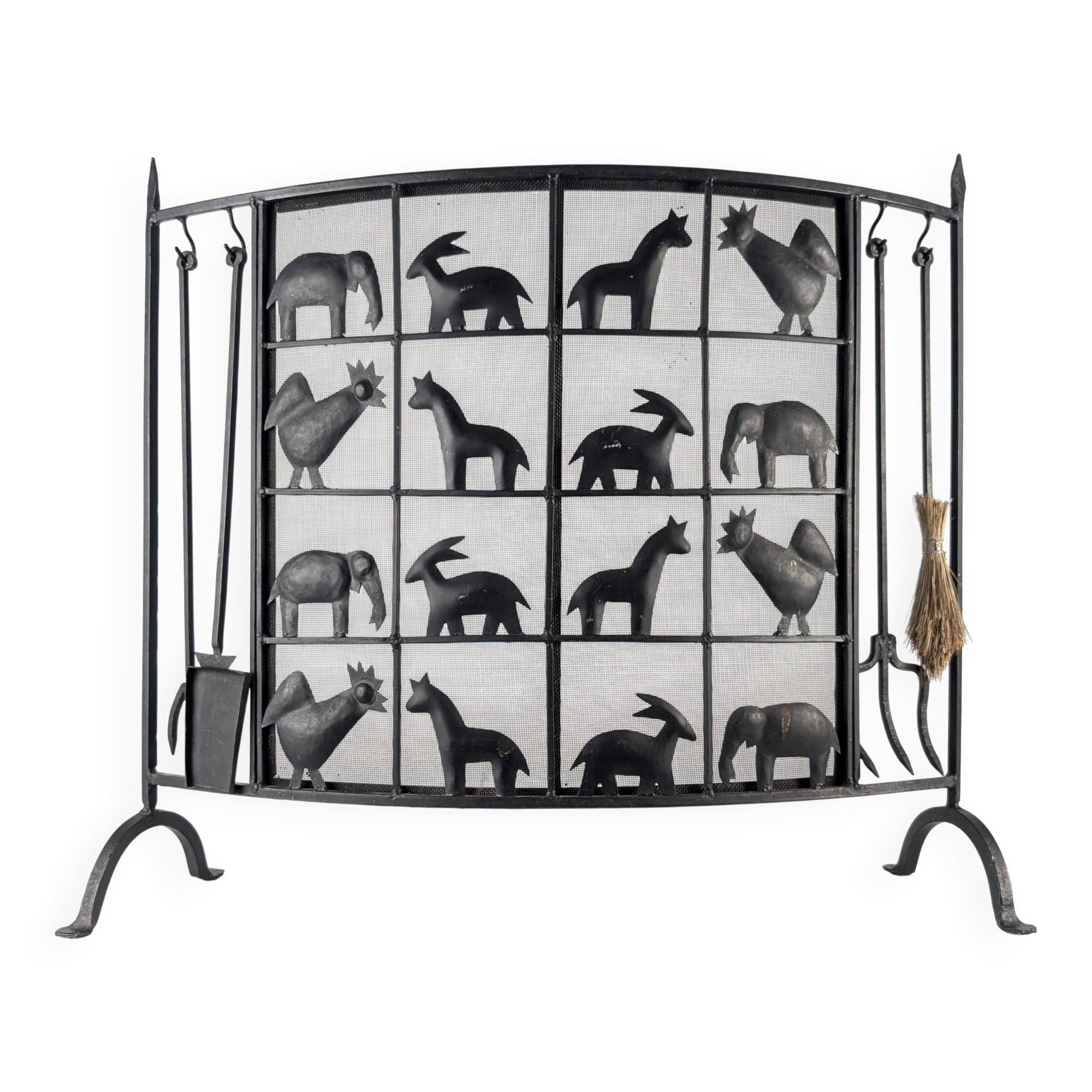 Wrought iron fireplace screen by Atelier Marolles, France, 1950s