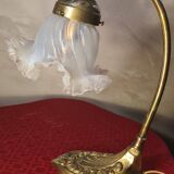 brass and bronze desk lamp superb tulip glass 1920 elec ok 35x25