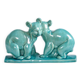 Art Deco Cracked Ceramic Teddy Bear Statue by LV Ceram